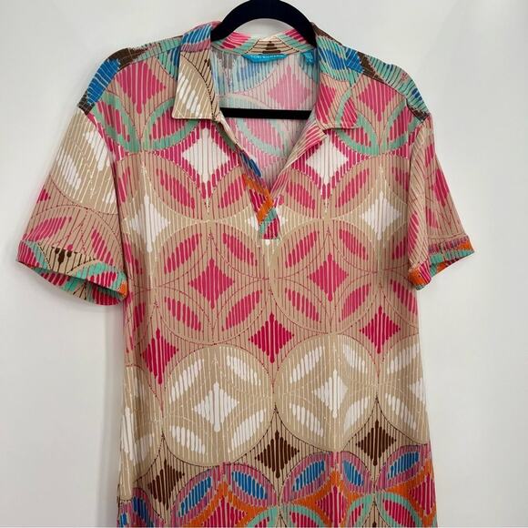 Tori Richard Honolulu Multi Colour Stretch Polo T- Shirt Mini Dress Striped L - Picture 7 of 7